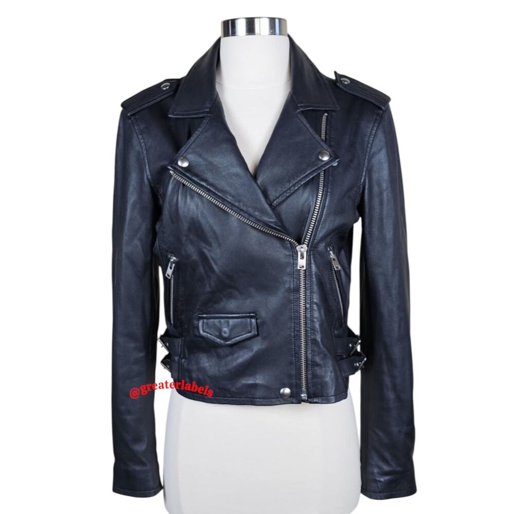 IRO Ashville Black Lambskin Leather Moto Biker Jacket RARE Size US 10 EU 42 - Picture 5 of 15
